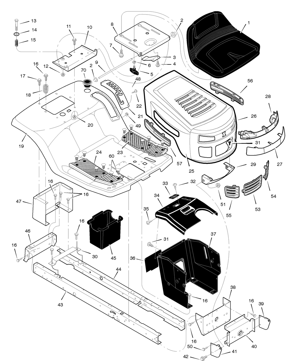 Chassis And Hood Diagram and Parts List for 405606X108A 2005 Briggs and Stratton Lawn Tractor